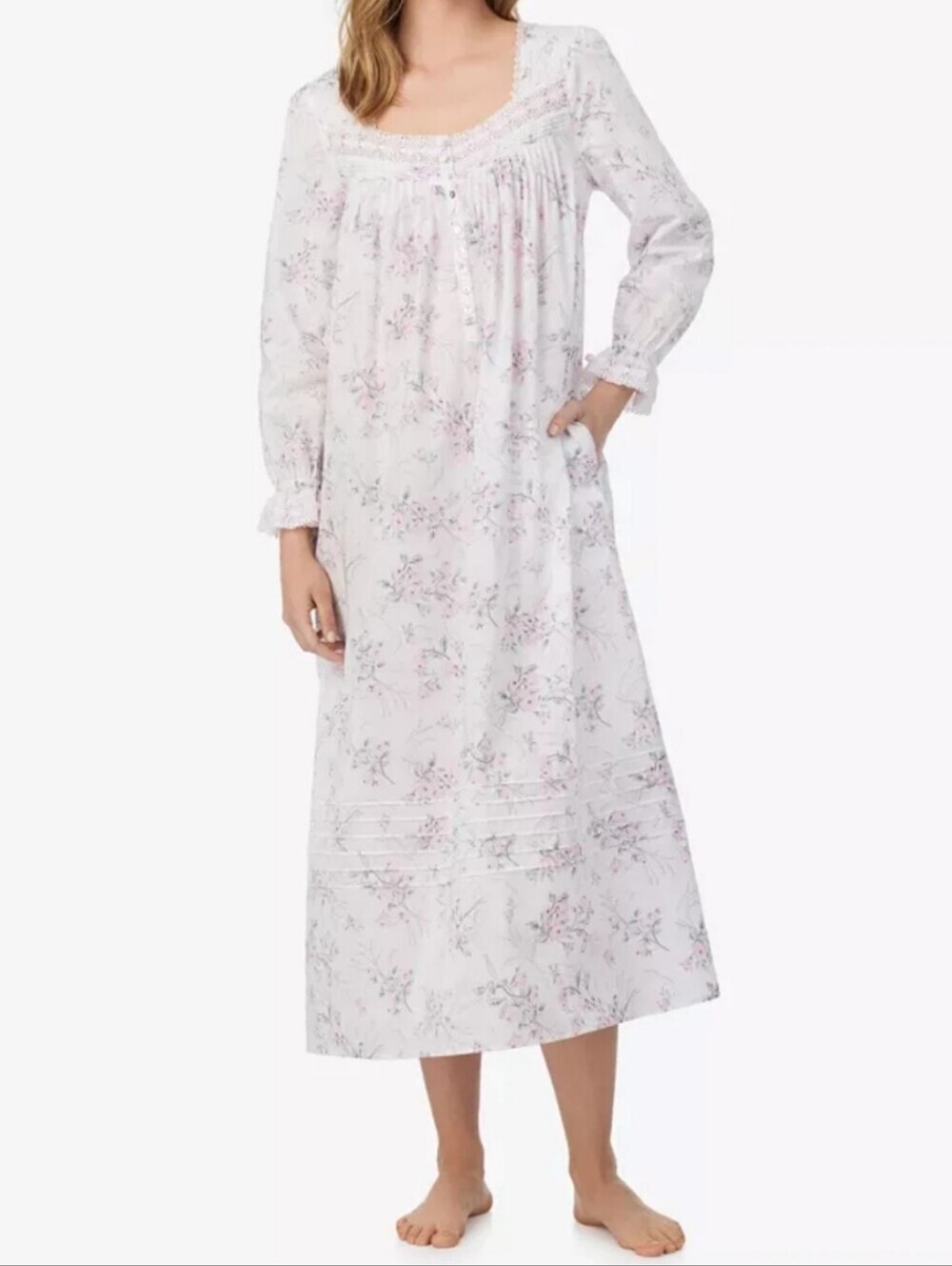 Eileen West Dusty Rose 100% Cotton Long Sleeve Ballet Nightgown Size Small.